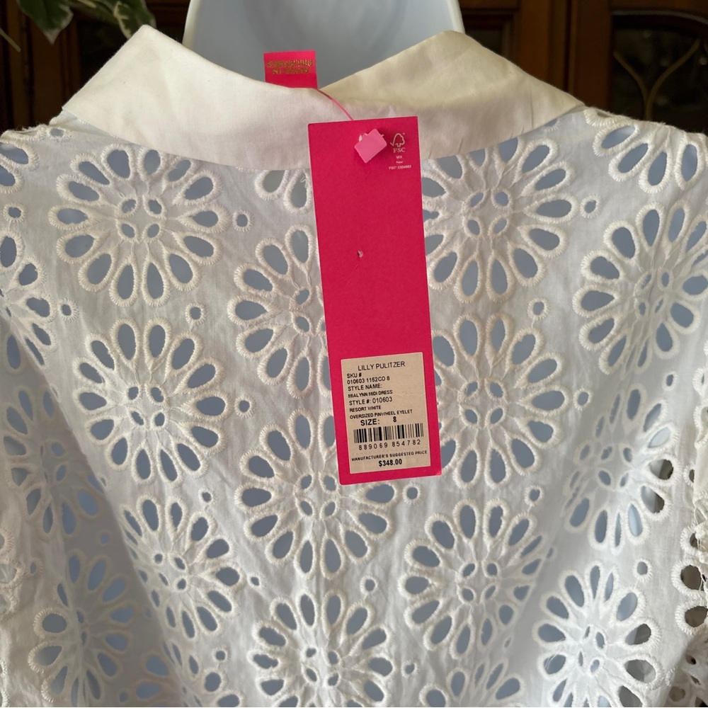 NEW Lilly Pulitzer Mialynn Midi Eyelet Shirt Dress White Pinwheel Women’s 8 NWT - Picture 7 of 9